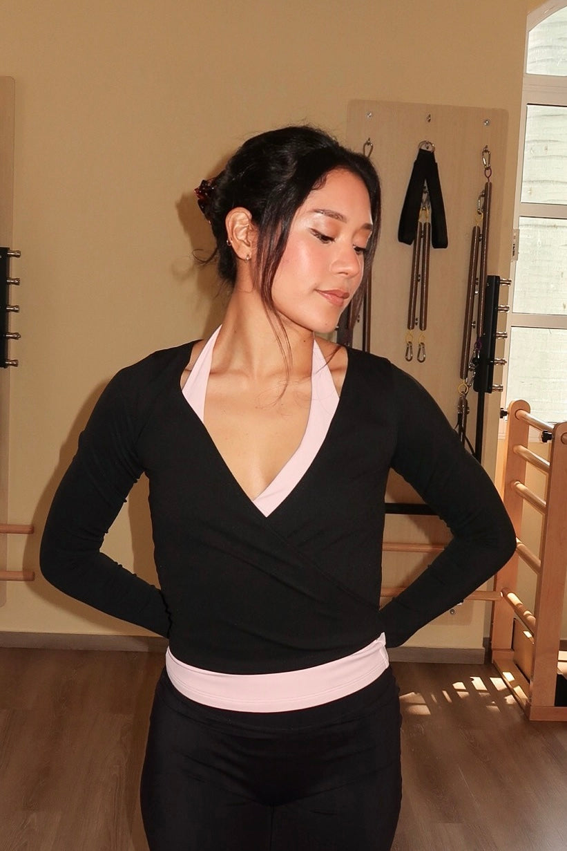 BALLET WRAP TOP - BLACK